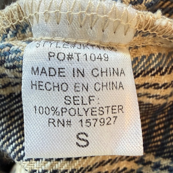 La Miel Blue Cream Plaid Button Down Shacket Frayed Raw Hem Small Oversized - Picture 4 of 8